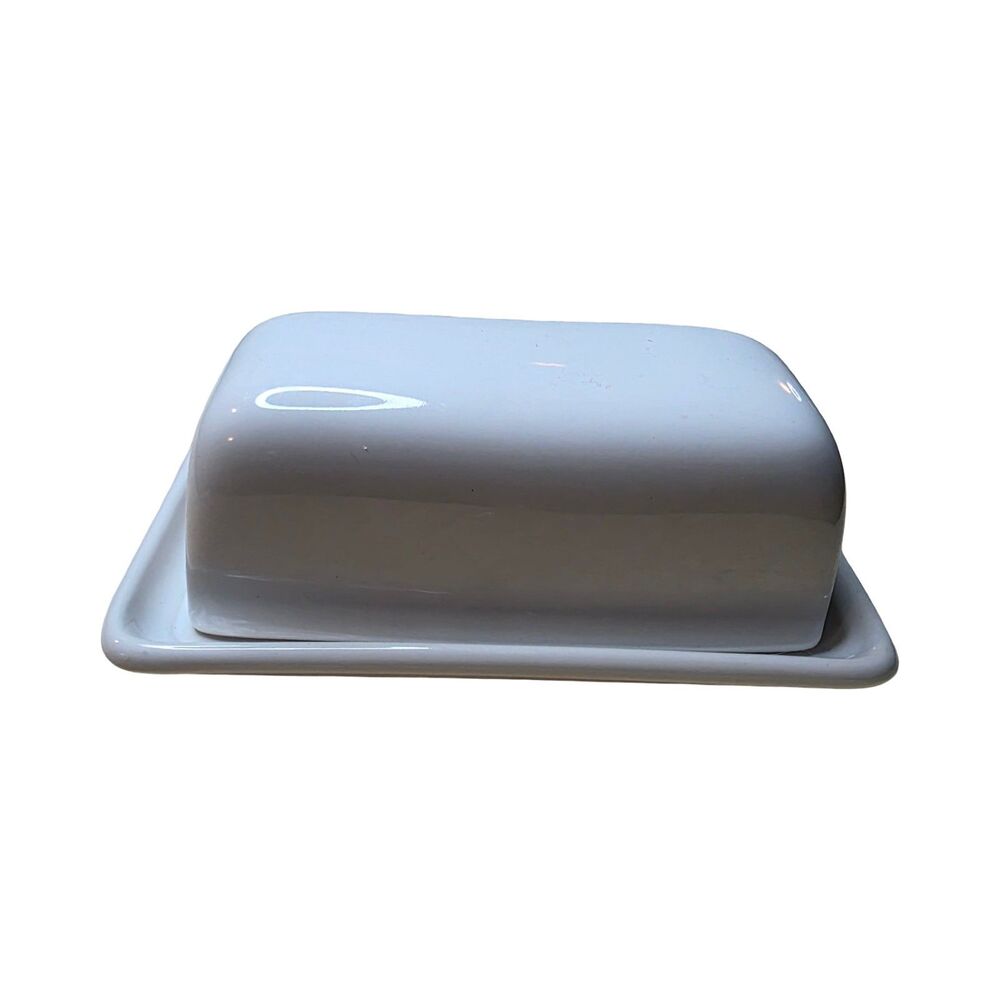 Vintage Signature Japan White Ceramic Butter Dish w/ Lid Rectangular Farmhouse